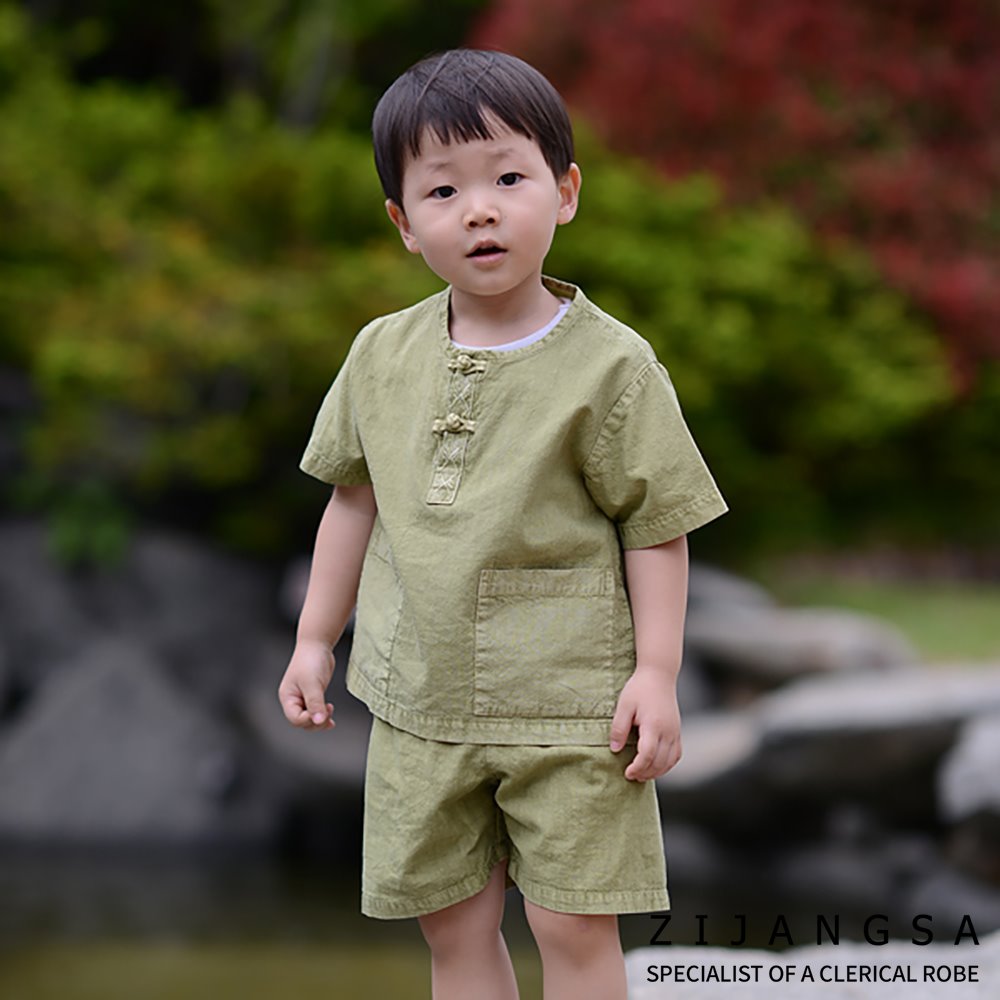 [10342] 아동 자수 반팔 반바지 한벌 2피스 / 생활한복 개량한복 법복 절복 공용 유치원복 어린이집복 단체복
